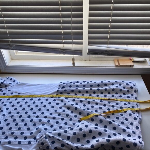 Beyond Capri Midi Dress Woman One Size White Blue Polka Dot 100% Cotton Artsy - Picture 10 of 12